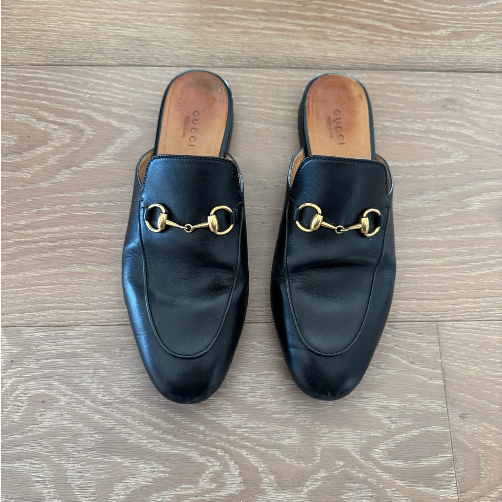 Gucci Princetown Mules Loafers Black Horsebit Shoes size 37.5 7.5 Authentic